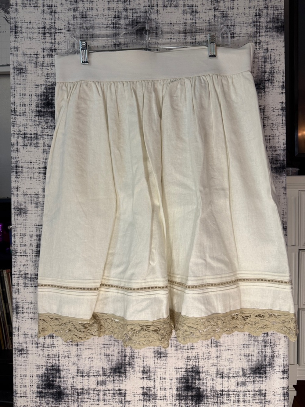 Studio Cream A-Line Skirt with Tan Lace Hem
